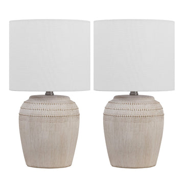 Hugo 16.75" Traditional Rustic Reeded Ceramic Vase LED Table Lamp, Set of 2
